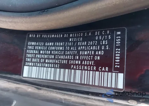 2015 Volkswagen Golf Tsi S 2-Door from USA, damaged, VIN 3VW817AU1FM098162